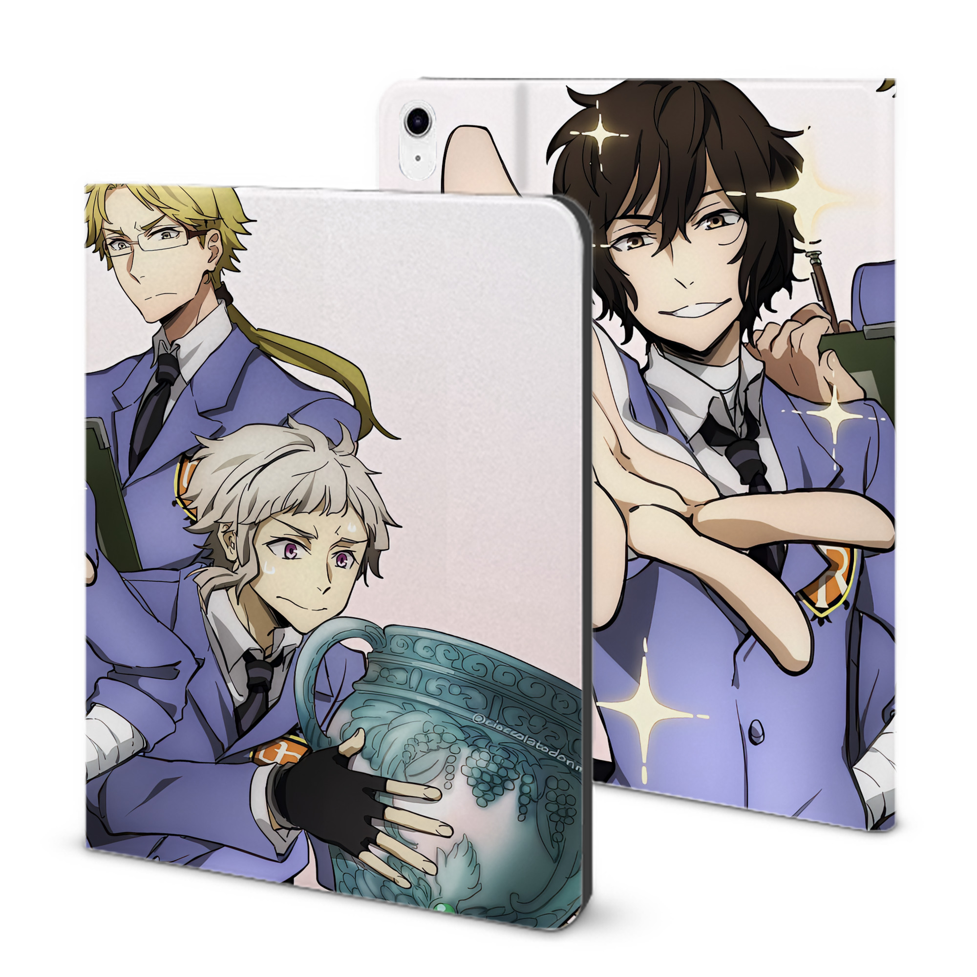 （画像用） 文豪ストレイドッグス Bungo Stray Dogs IPad ケース ブック型 PUレザー TPU 耐衝撃 軽量 薄型 ペン収納なし 全面保護 IPad 各モデル対応